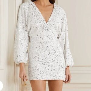NWT Retrofete Aubrielle Sequin Chiffon Mini Dress - White Silver Size Small
